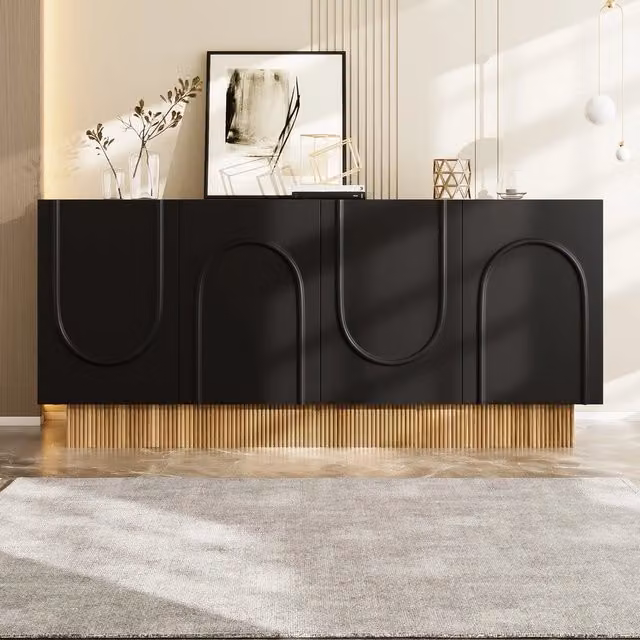 Credenza Moderna 4 Ante ¨C MINIMAL ¨C Bianco/Legno, 160x75x38