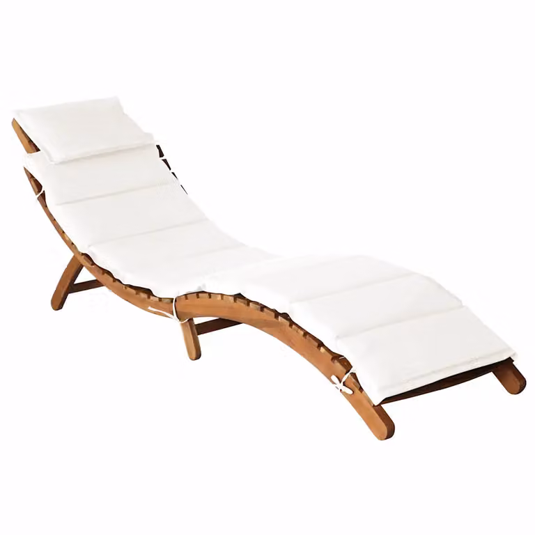 Lettino prendisole vidaXL in legno di acacia con cuscino in microfibra beige per giardino e terrazza