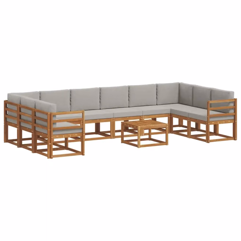Set di divani da esterno a L con tavolino vidaXL, 11 pezzi, Grigio, in legno di acacia trattato con cuscini inclusi – 2