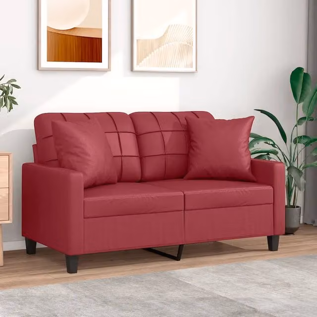 Divano a 2 posti moderno vidaXL in similpelle rosso con cuscini e struttura in metallo L: 138 cm, P: 80 cm, H: 77 cm