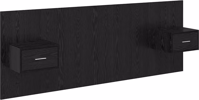 Set di Testiera con Comodini Integrati Design In in Legno Multistrato Rovere e Nero L: 217 cm, H: 151 cm, P: 32,5 cm