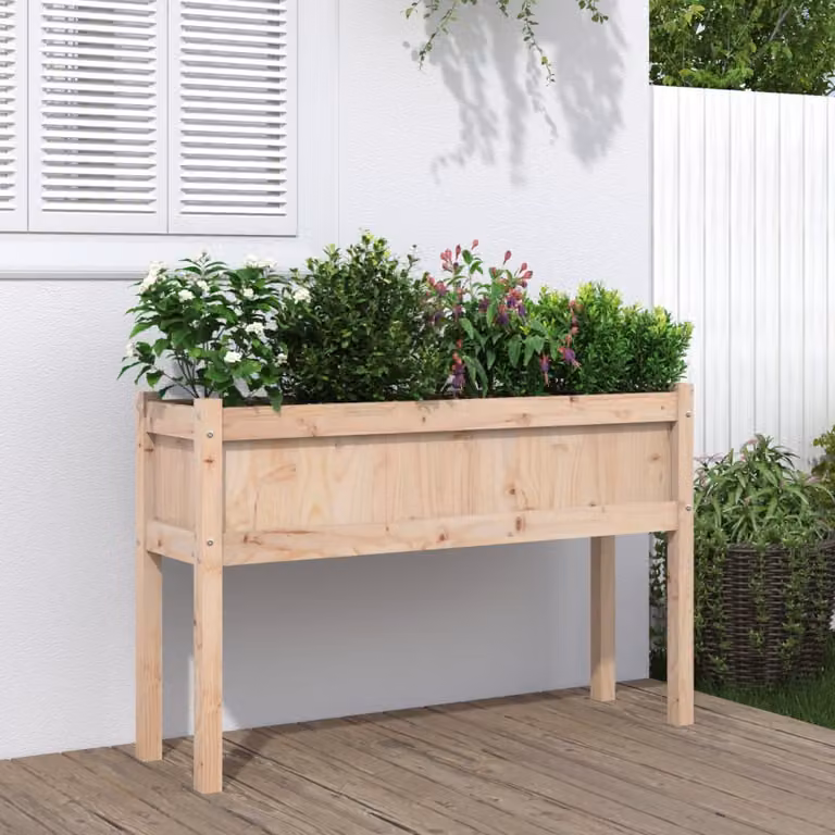 Fioriera da giardino vidaXL in legno massello di pino, colore marrone, L 110 x P 31 x H 70 cm