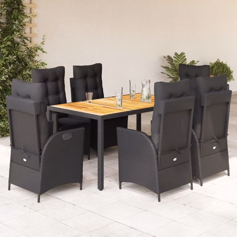 Maison Exclusive - Set da Pranzo da Giardino 7 pz Nero con Cuscini in Polyrattan