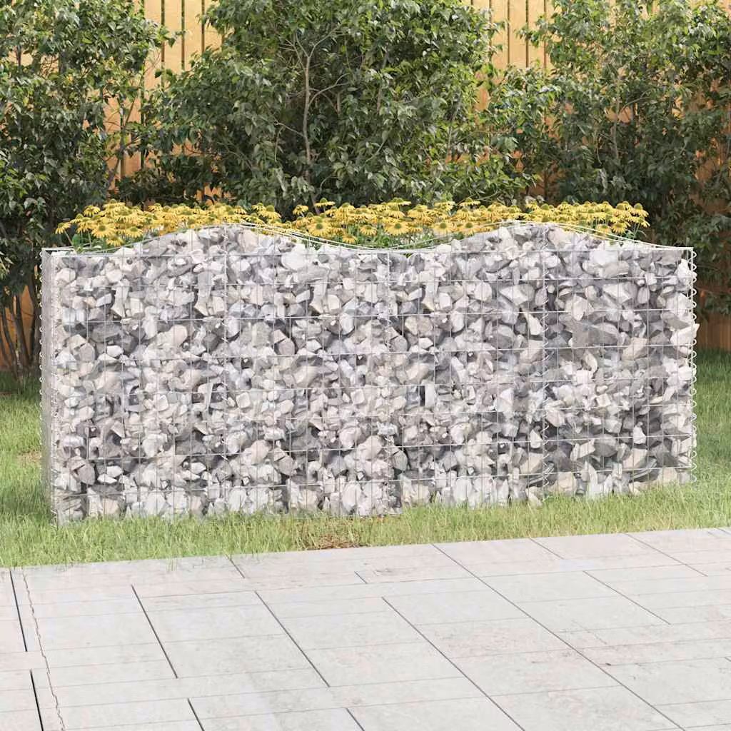 vidaXL Gabbione ad Arco con Letto Rialzato in Acciaio Zincato Grigio L 200 cm x P 50 cm x H 100 cm