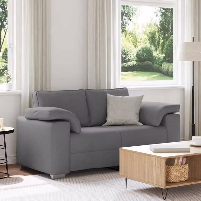 Divano a due posti moderno vidaXL in tessuto grigio con cuscini inclusi