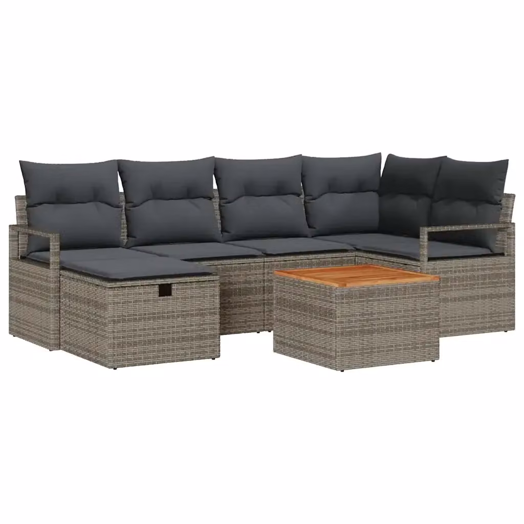 vidaXL Set Divano da Giardino a Forma di U in Polyrattan Grigio con Cuscini, 7 Pezzi – 2