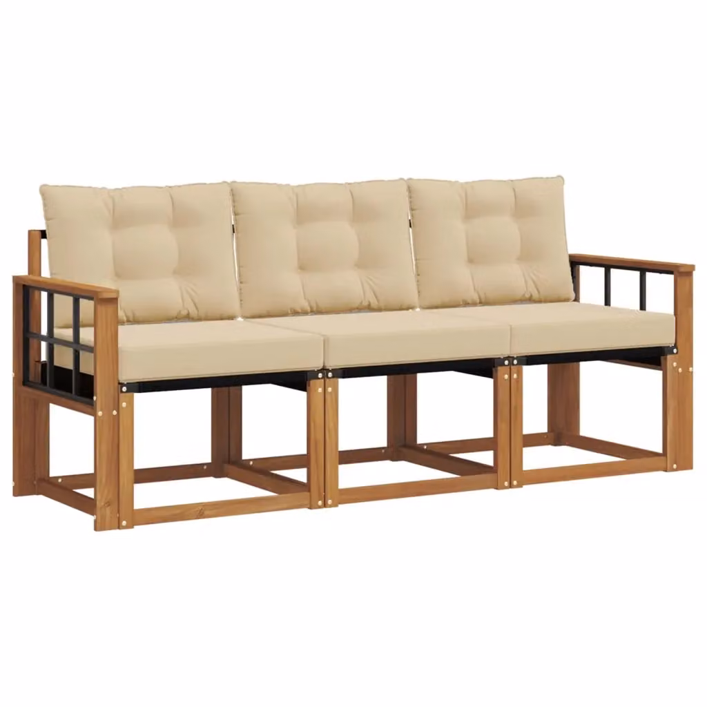 Set di divani da esterno 3 posti vidaXL in legno di acacia e textilene beige con cuscini inclusi – 2