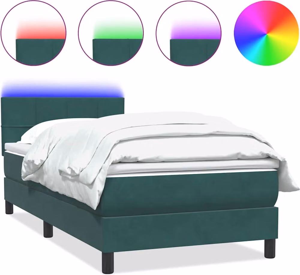 Letto a Molle con Materasso e LED Verde Scuro 80x220 cm Velluto