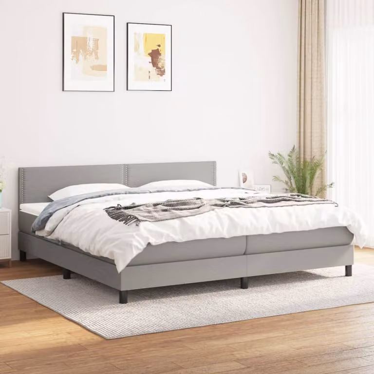 vidaXL Giroletto a Molle Ibrido con Materasso in Tessuto Grigio e Bianco L/P: 180 x 200 cm
