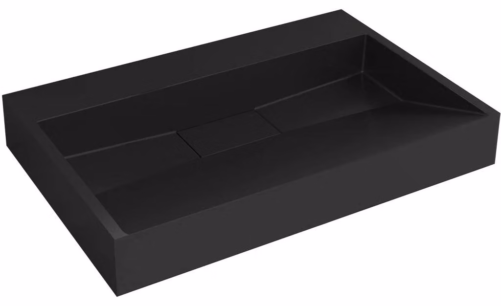 Lavabo in marmo composito Vita, disponibile sia da appoggio che da parete, colore nero opaco, dimensioni 70x46 cm