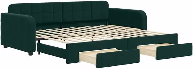 Divano letto | Sof¨¤ letto | Letto singolo Estraibile Cassetti Verde Scuro 90x200cm Velluto