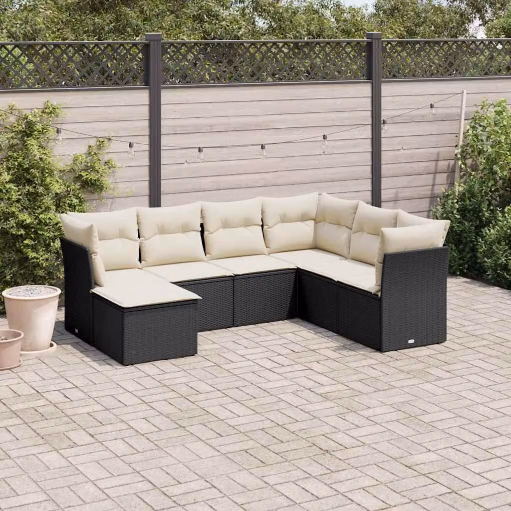 vidaXL Set Divani da Giardino a L con Cuscini 7pz in Polyrattan Nero – 1