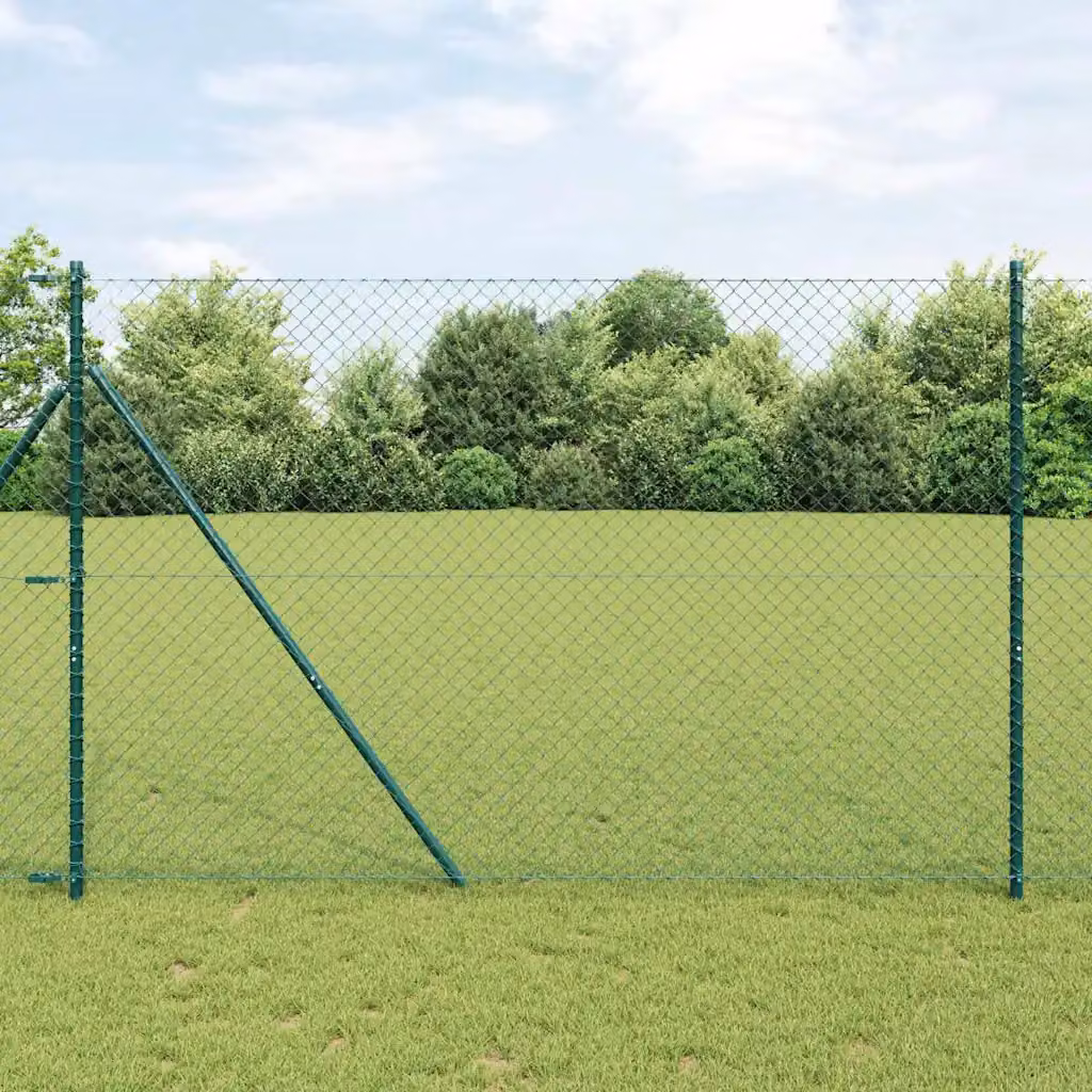 Recinzione a maglie di catena vidaXL in acciaio rivestito in PVC verde da fissare a terra, L: 10 m, H: 1,6 m – 1