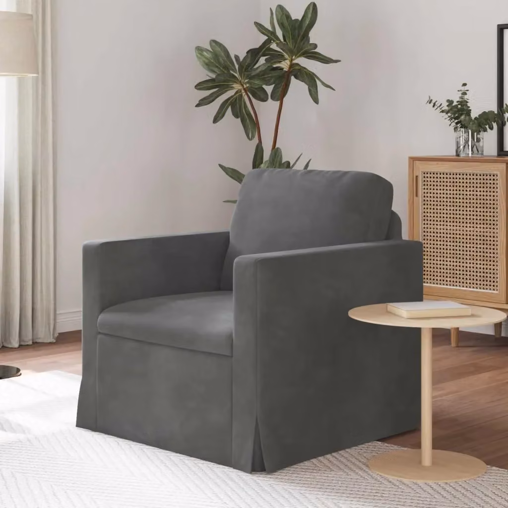 Divano moderno in velluto grigio con coperture rimovibili per soggiorno o camera da letto L: 78 cm, P: 78 cm, H: 80 cm – 2