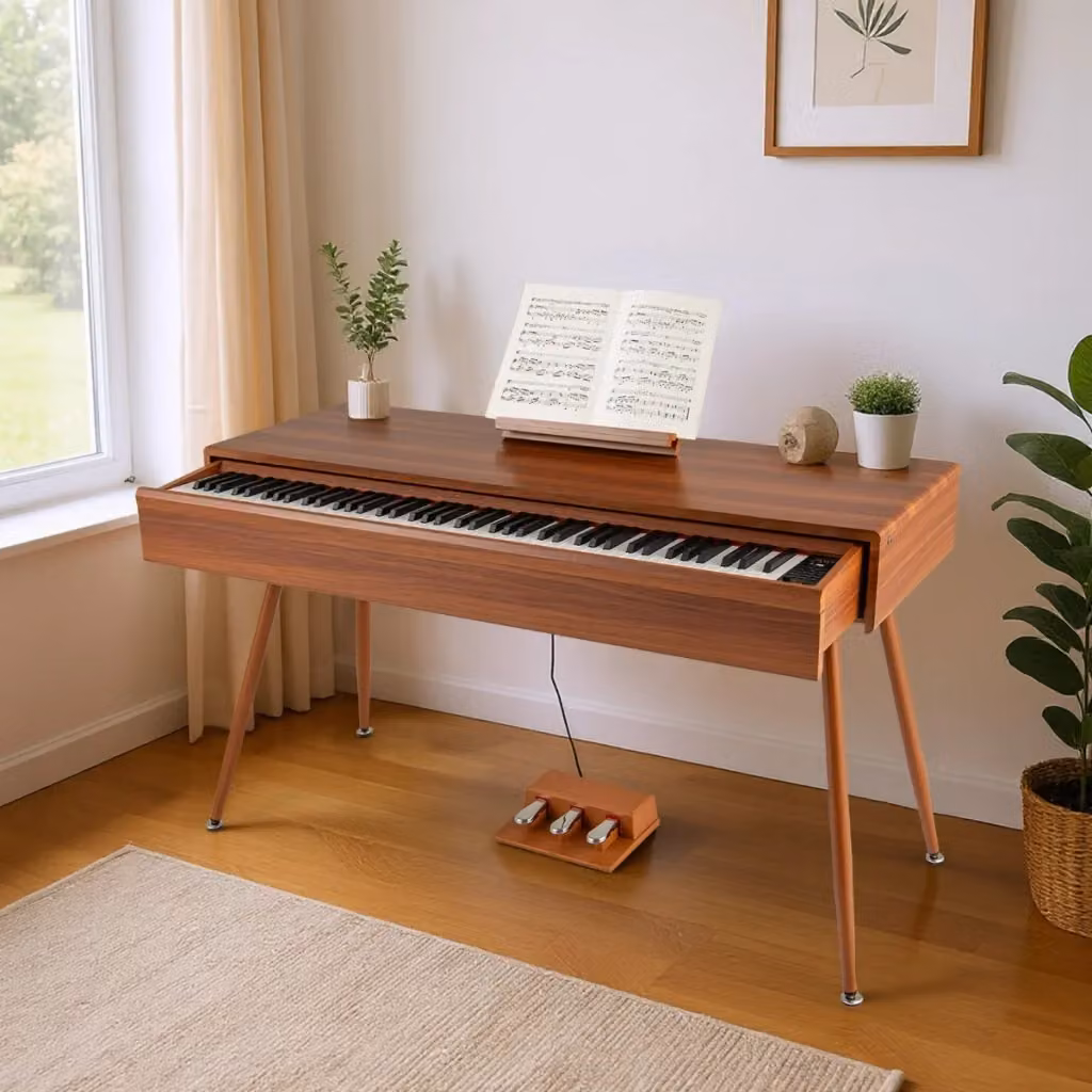Pianoforte elettrico Design Mania con 88 tasti pesati a martello e cassetto estraibile, colore marrone – 2