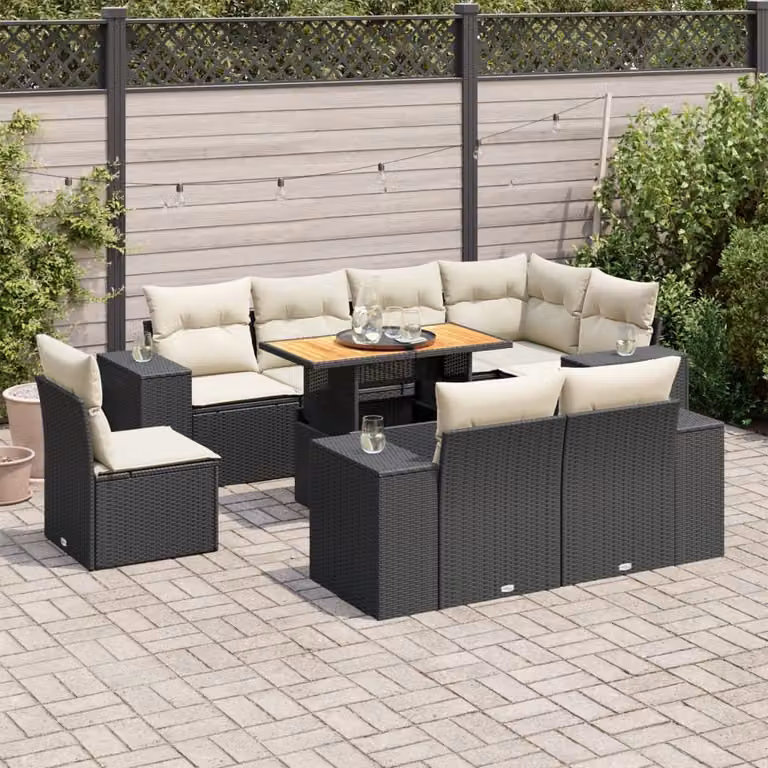 Maison Exclusive - Set Divani da Giardino 9 pz con Cuscini Nero in Polyrattan