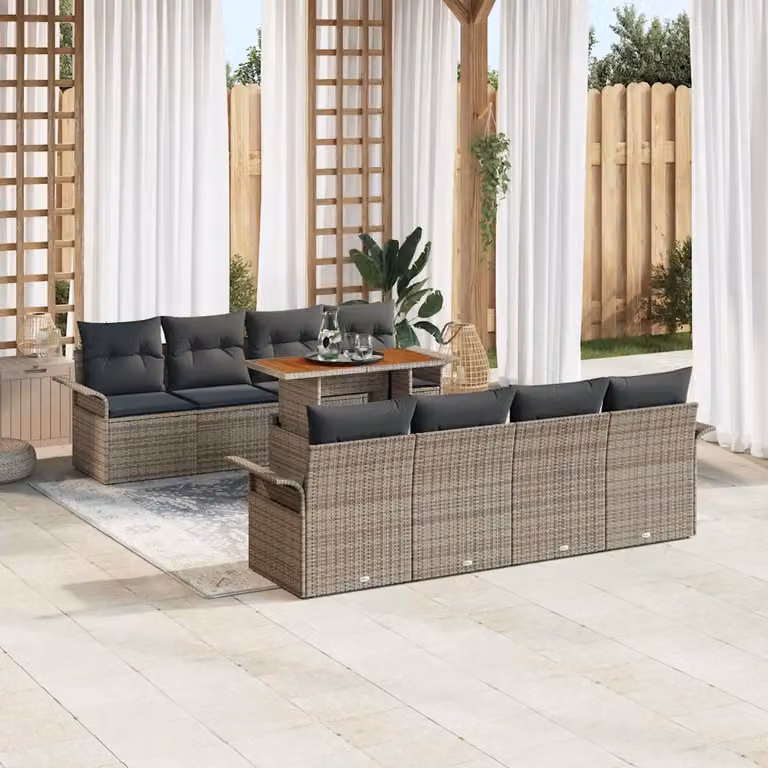 Set Divano da Giardino a Forma a U vidaXL in Rattan Grigio con Tavolino e Cuscini
