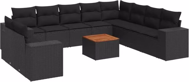 Set di divani da giardino VIDAXL in polyrattan nero con cuscini, design moderno a L, 11 pezzi