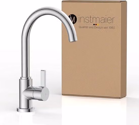 Cranio da cucina a bassa pressione con alto getto | 360° giratorio a unico maniglione | Cranio miscelatore per lavandino con boiler | Finestra in acciaio inox