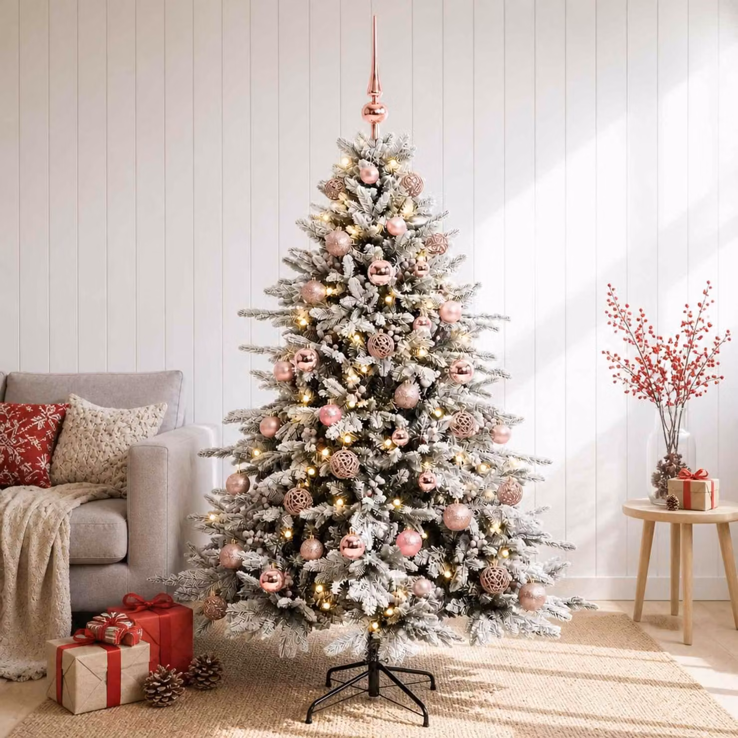 Albero di Natale artificiale con decorazioni natalizie, altezza 150 cm, 150 luci LED