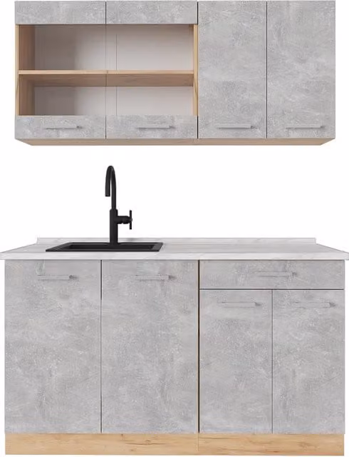 Cucina monoblocco R-Line Calcestruzzo/Rovere dorato 140 cm, PL Marmo Vicco