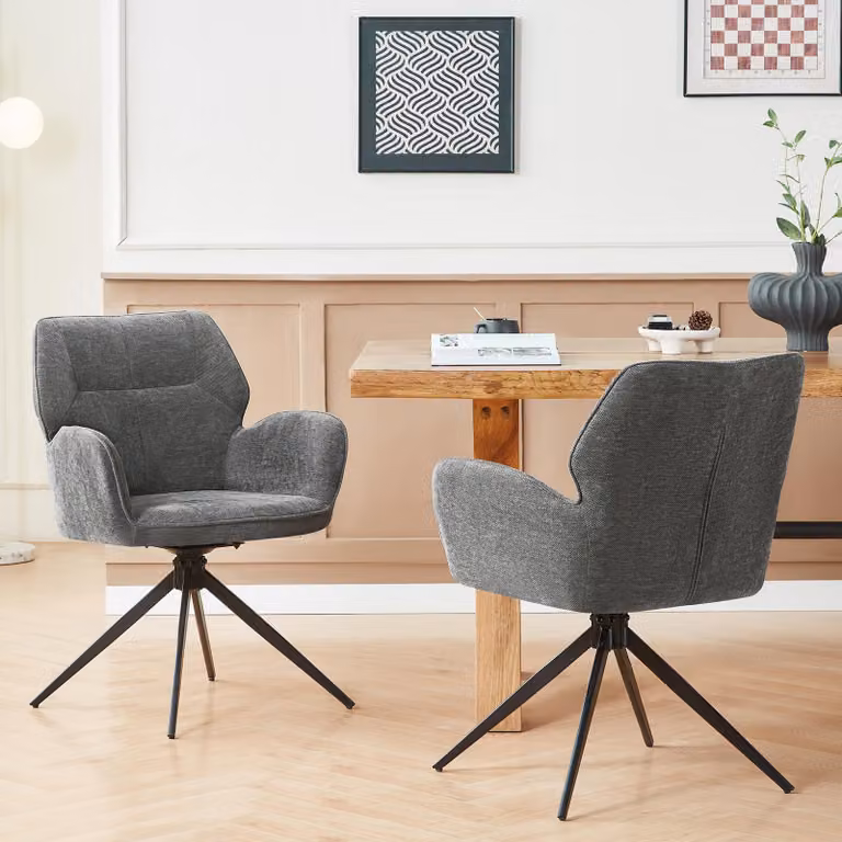 MODFU, set di 2 sedie girevoli, poltrone con gambe in metallo e schienale, adatte per la cucina o il soggiorno, colore grigio scuro