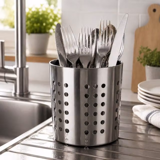 Scolaposate rotondo Ipac in acciaio inox color argento, lavabile in lavastoviglie
