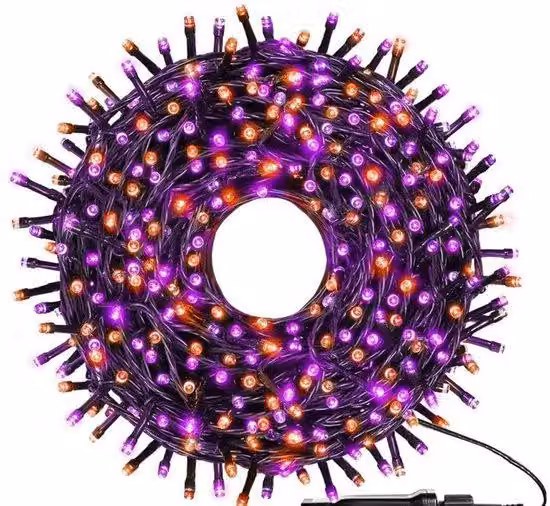 Illuminazione esterna per Halloween, candele dai riflessi arancioni e viola, resistenti all'acqua, luci lampeggianti, verde, presa di corrente, decorazioni per la casa