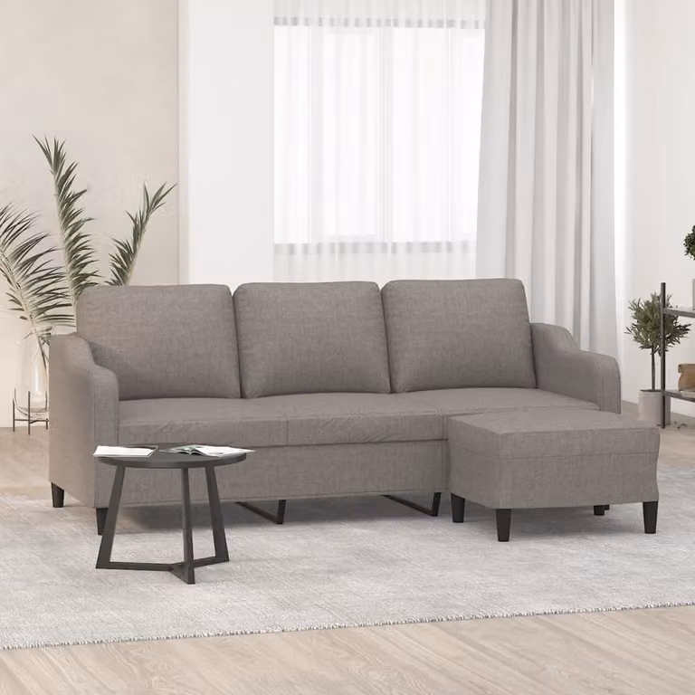vidaXL Divano a 3 Posti Moderno con Poggiapiedi in Tessuto Beige o Grigio con Funzione Letto per Soggiorno L: 198 cm, P: 80 cm, H: 77 cm