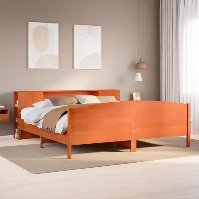 Letto Libreria senza Materasso Marrone Cera 200x200 cm in Pino 3323055