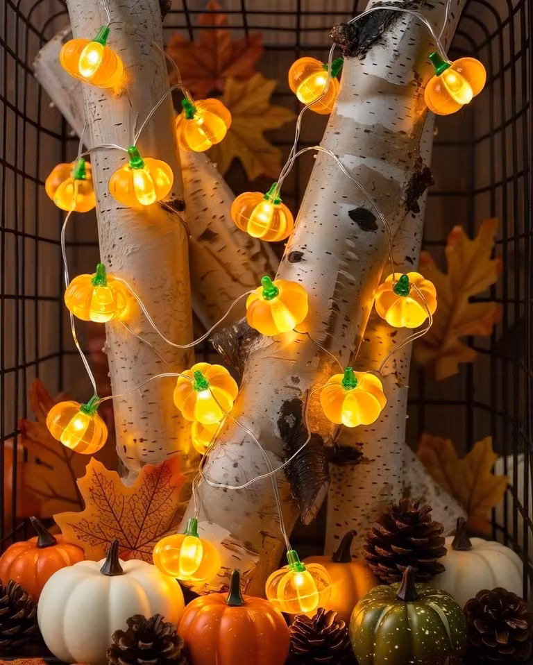 Catena luminosa autunnale, 2 metri, 20 luci a LED a forma di zucca, decorazione per Halloween