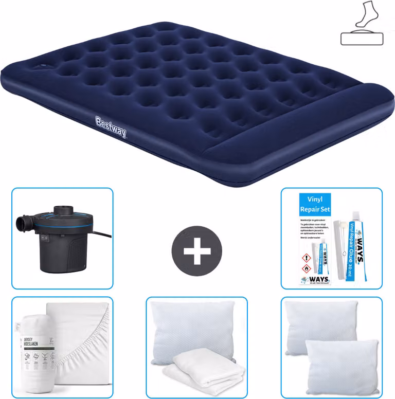 Materasso gonfiabile Bestway - 2 persone - 152 x 203 x 28 cm - Blu - Accessori inclusi