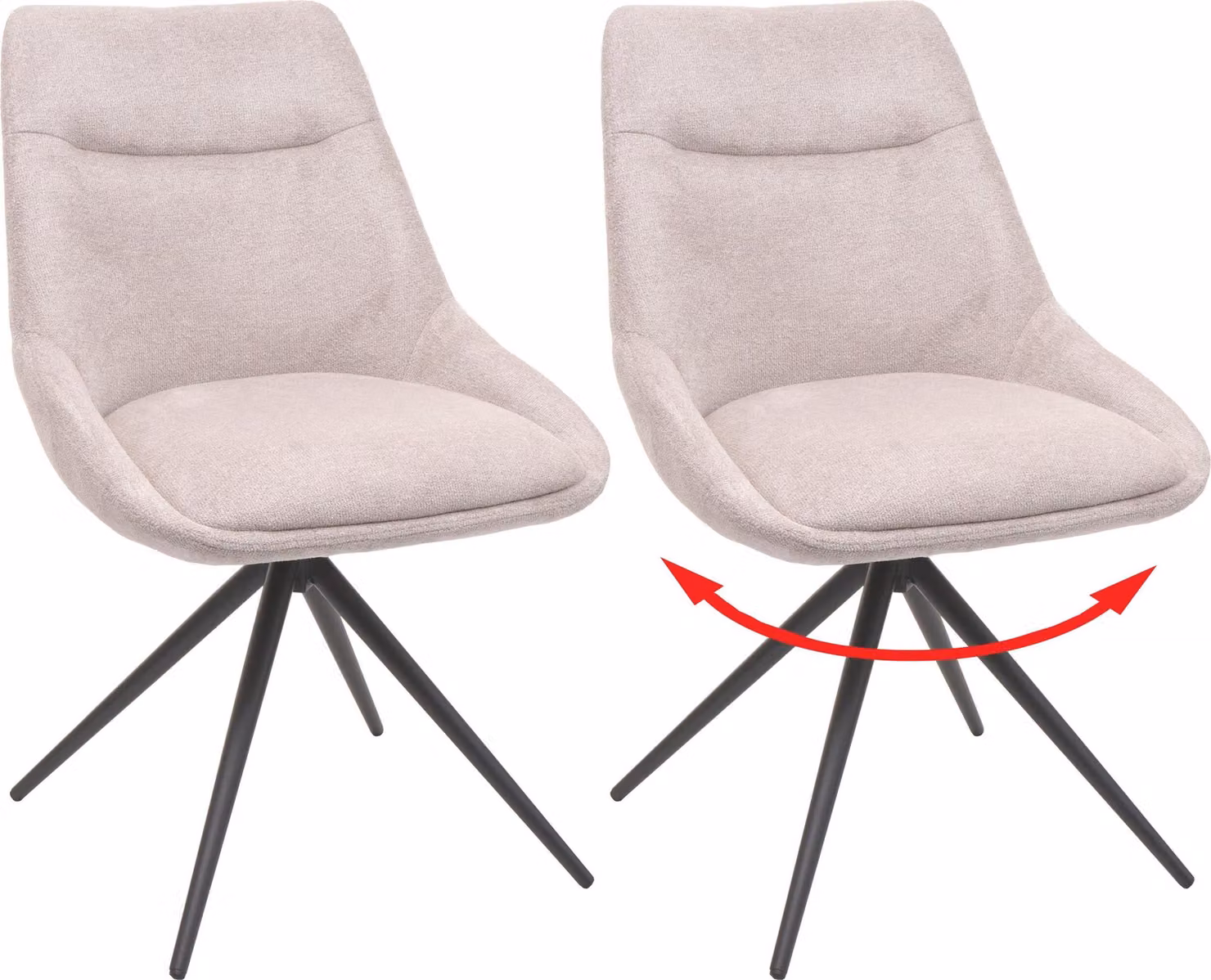 Set di 2 sedie da pranzo MCW-M65, sedia per cucina, sedia con schienale, girevole, con sistema di auto-blocco, struttura in metallo, rivestimento in tessuto/tessuto, colore crema-beige