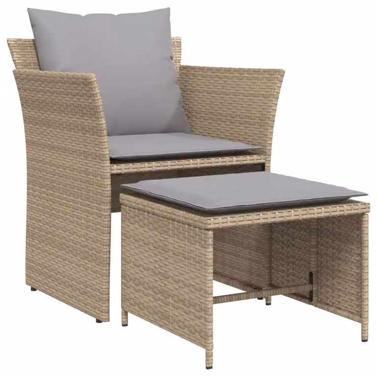 Sedia da Giardino con Poggiapiedi in Polyrattan Beige
