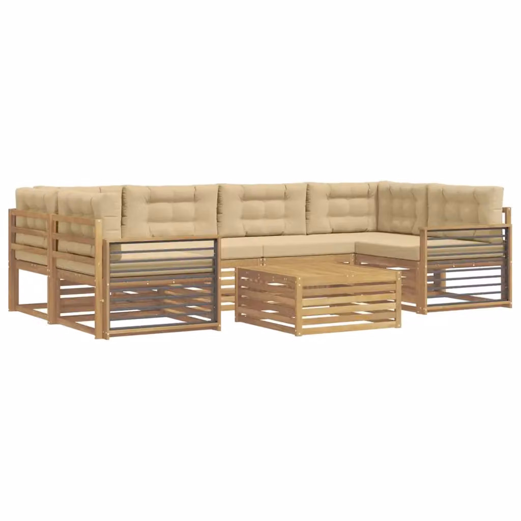 Set di divani da esterno vidaXL in legno di acacia con tavolo da caffè, 7 pezzi, Bianco e Beige – 2
