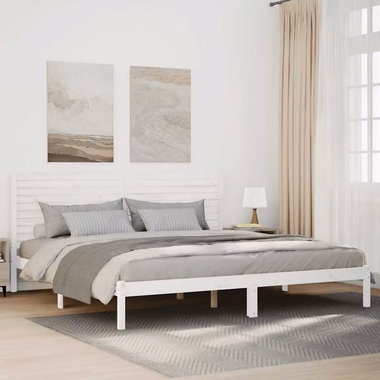 vidaXL Giroletto Extra Lungo in Legno Massello di Pino Bianco senza Materasso 200x220 cm