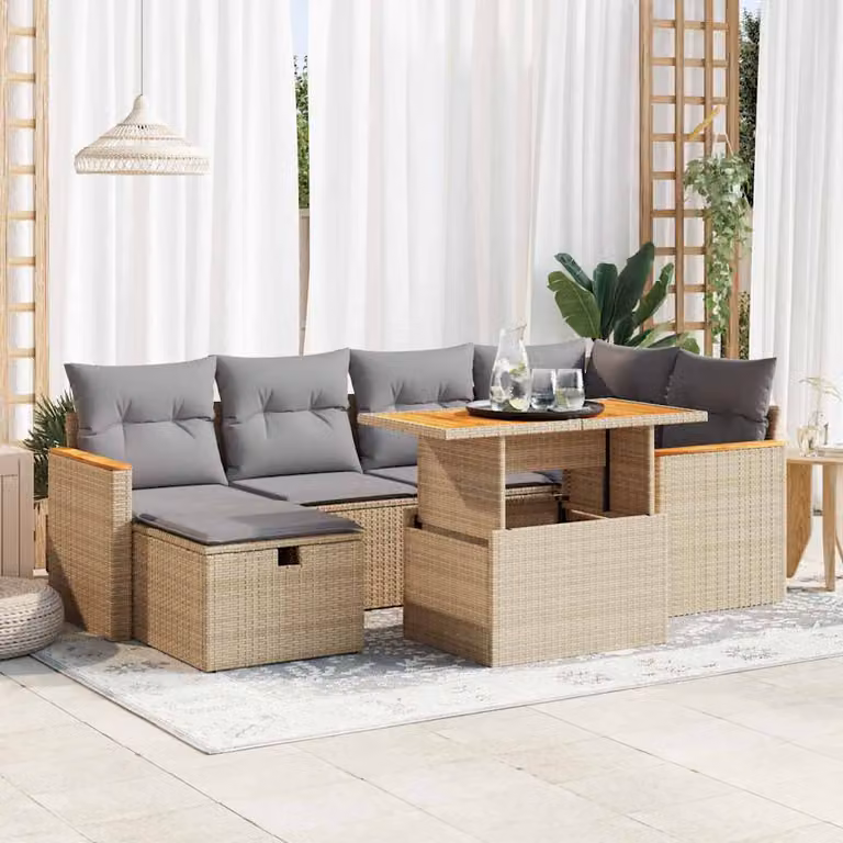 Set Divano da Giardino vidaXL 8 Pezzi a Forma di L con Cuscini Beige e Tavolino, Struttura in Metallo e Polyrattan per Terrazza e Balcone