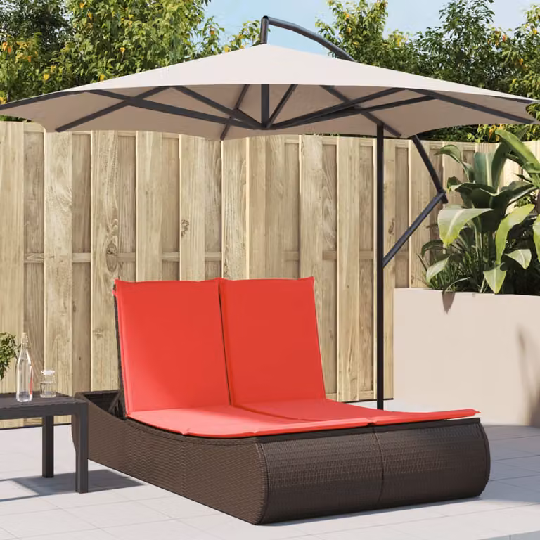 vidaXL Lettino Prendisole in Polyrattan Marrone con Cuscini Impermeabili e Poggiatesta Regolabile