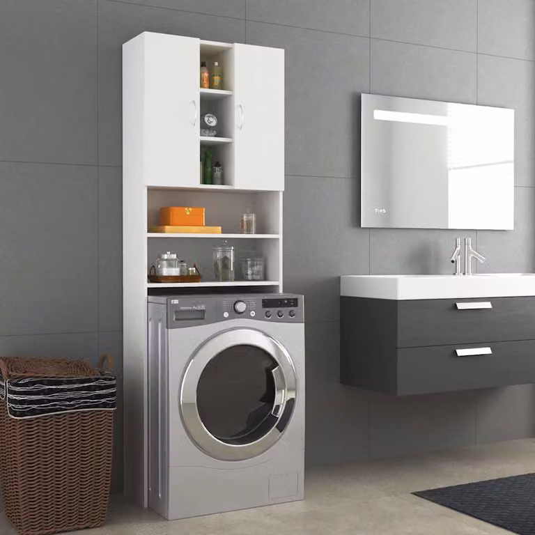 Mobile per lavatrice vidaXL bianco con ante a battente e ripiani interni L: 64 cm, P: 25,5 cm, H: 190 cm