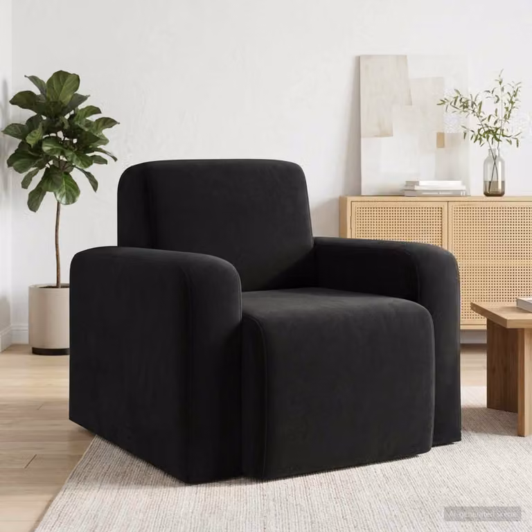 Poltrona moderna vidaXL in velluto nero con braccioli per soggiorno e camera da letto