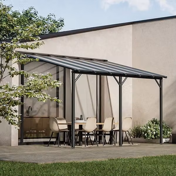 Pergola da parete Pergofrance Harmonie in alluminio e policarbonato, colore Antracite, L: 400 cm, P: 300 cm, H: 280 cm – 1
