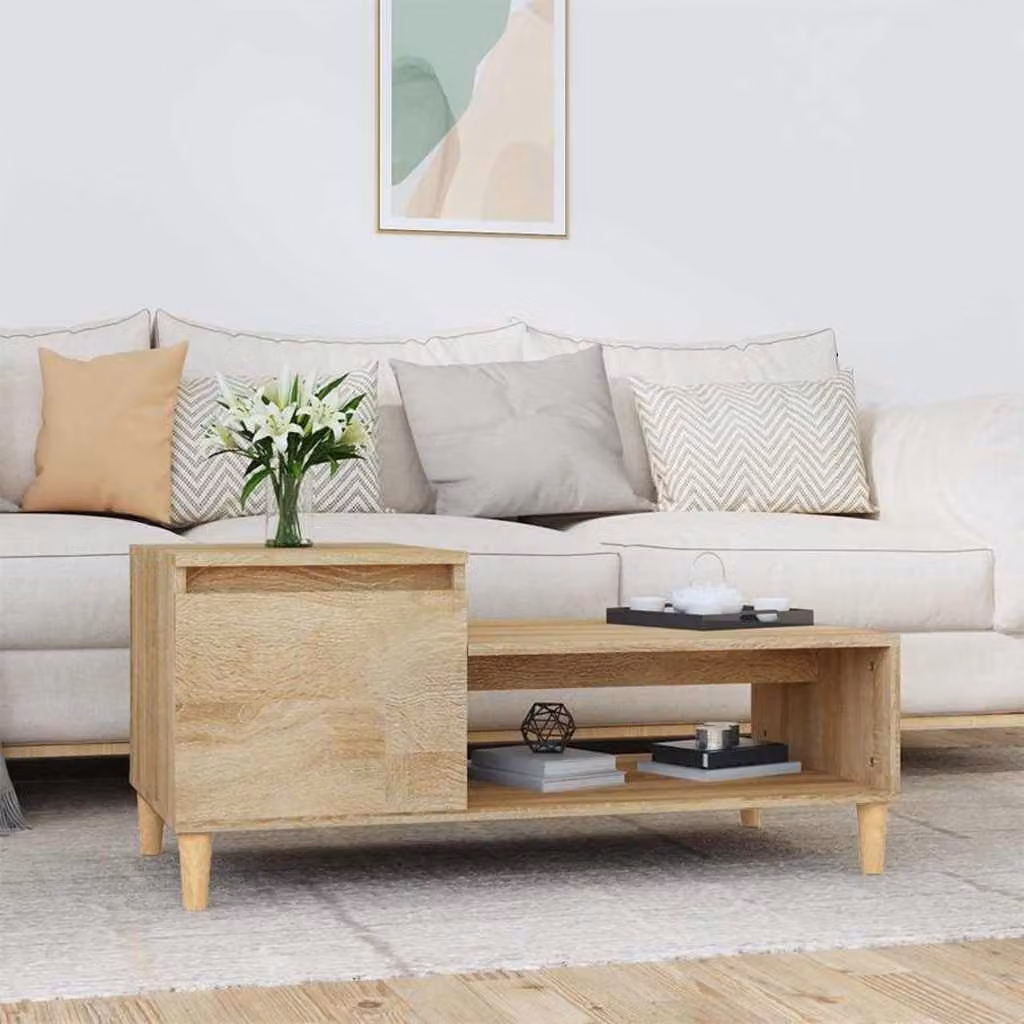 vidaXL Tavolino da Salotto Moderno in Legno Multistrato e MDF, Colore Marrone e Beige, L 100 x P 50 x H 45 cm