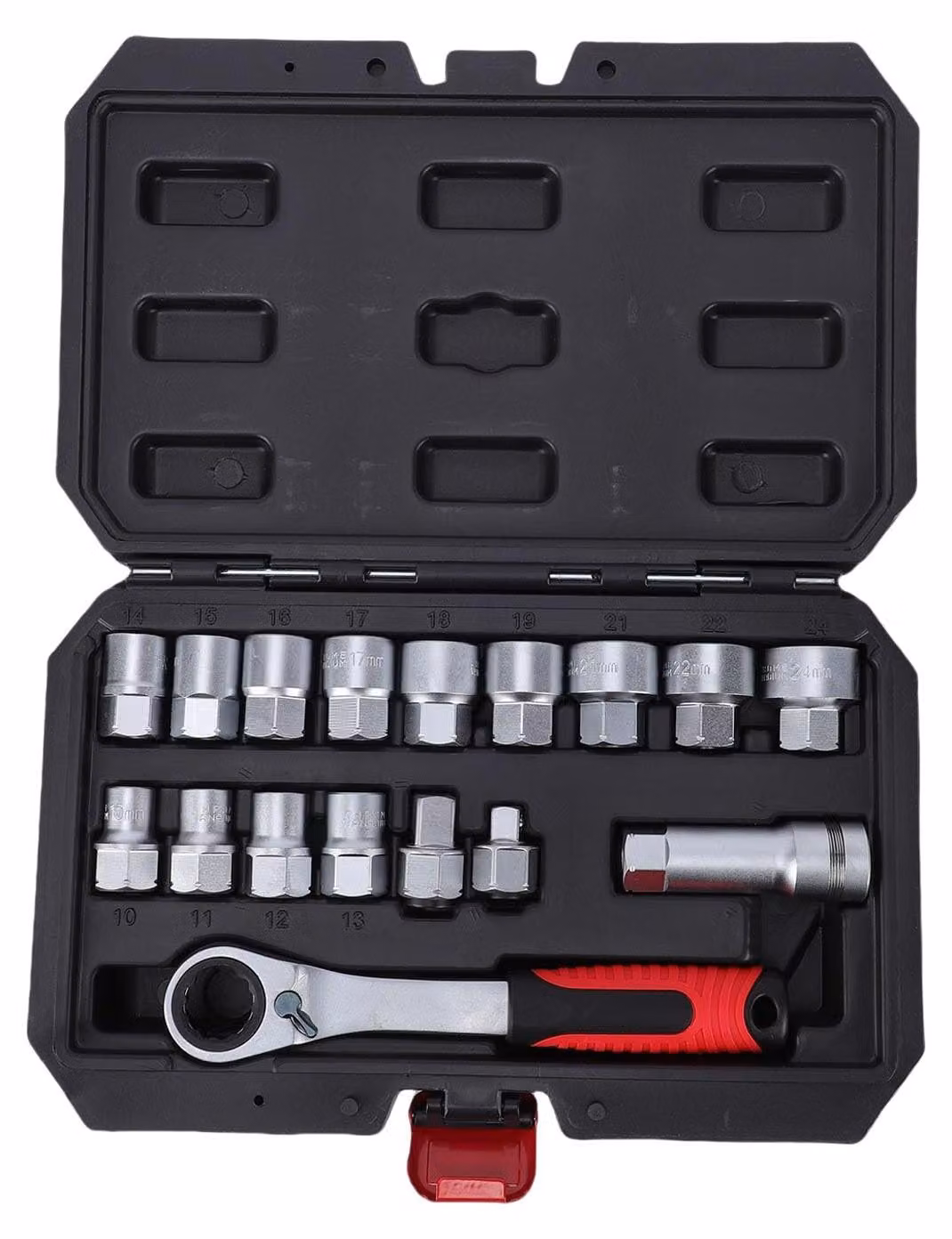 Elzusha - Set di chiavi a bussola da 17 pezzi, da 10 a 24 mm, con chiave a cricchetto