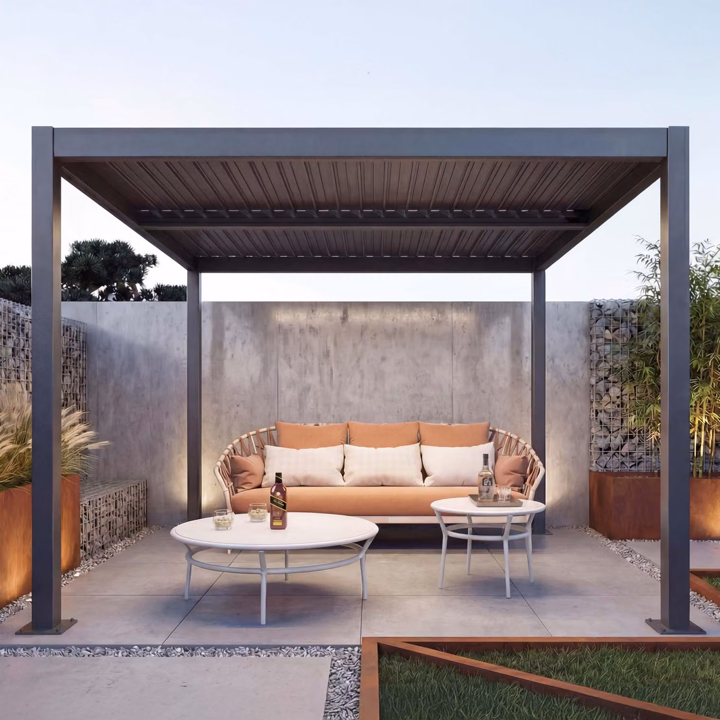 Pergola HWC-L46, padiglione da giardino a doghe, telaio in alluminio da 11 cm, grondaia antipioggia, 3x4 m ~ antracite
