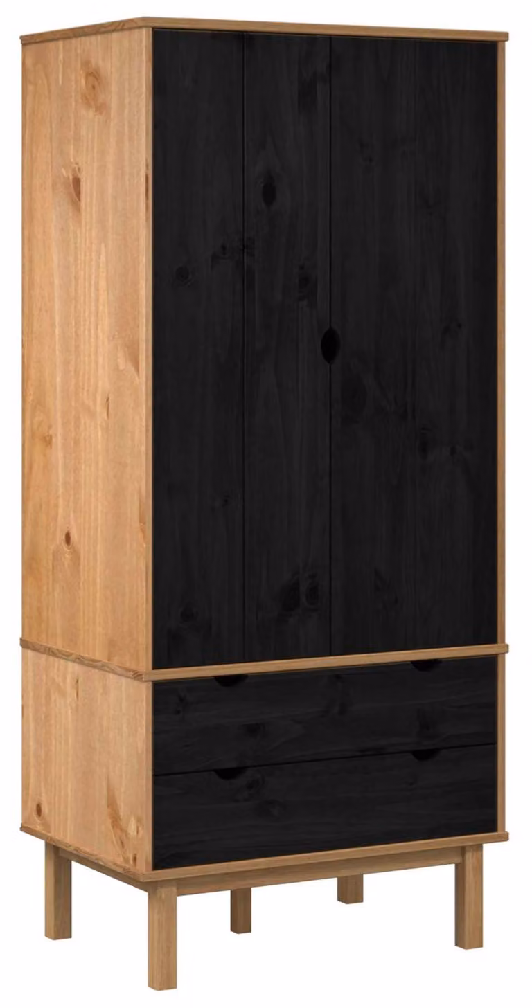 Guardaroba OTTA Nero 76,5 x 53 x 172 cm Legno Massello di Pino