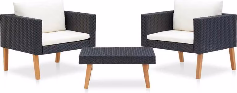 Maison Exclusive - Set da giardino 3 pezzi con cuscini in polyrattan nero