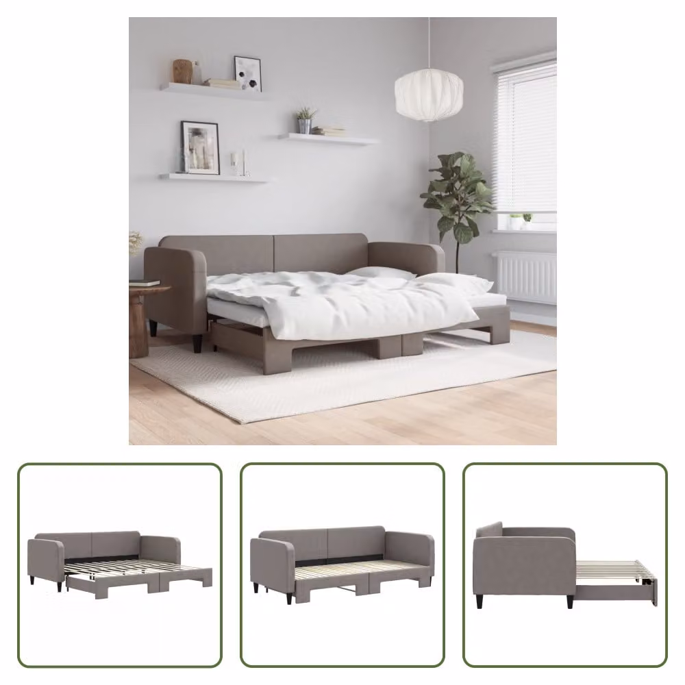 The Living Store letto da giorno allungabile taupe 90x200 cm in tessuto