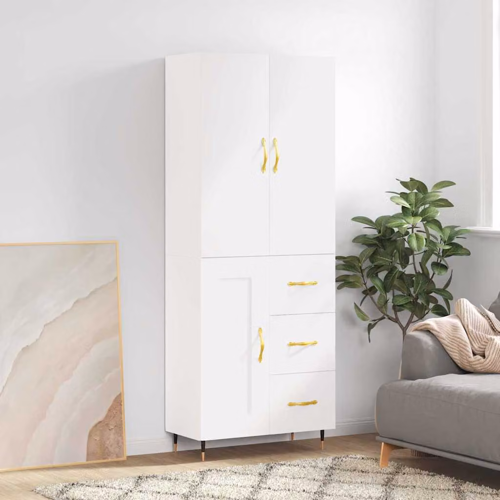 Credenza moderna vidaXL bianca in legno e metallo L: 69,5 cm, P: 34 cm, H: 180 cm