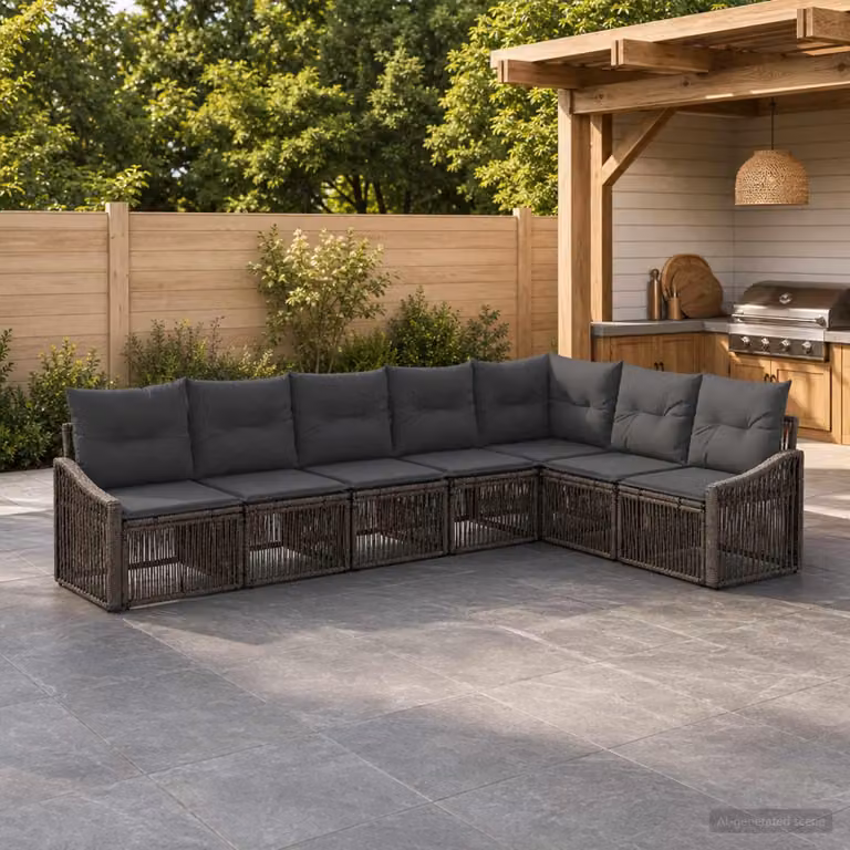 Maison Exclusive - Set da giardino composto da 7 pezzi, divano, colore grigio, realizzato in rattan sintetico