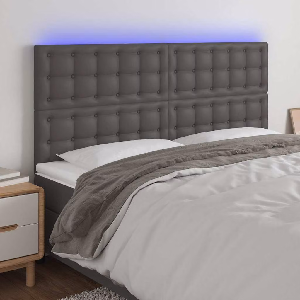 Testiera per letto vidaXL in similpelle grigia con illuminazione LED e porta di ricarica USB, L: 180 cm, P: 5 cm, H: 118-128 cm – 1